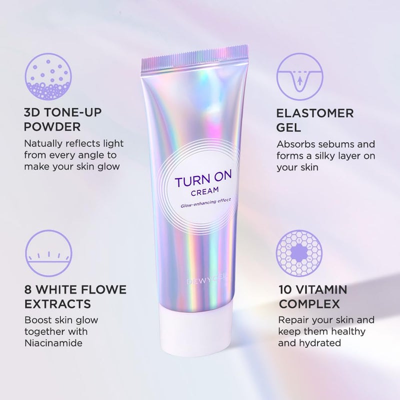DEWYCEL TURN-ON CREAM with Elastomer gel and Niacinamide | Tone Up Cream, Makeup Base, Primer with Hydration and Skin Protection | Natual No-Makeup Makeup Look | 1.7 fl oz / 50 ml - Image 2