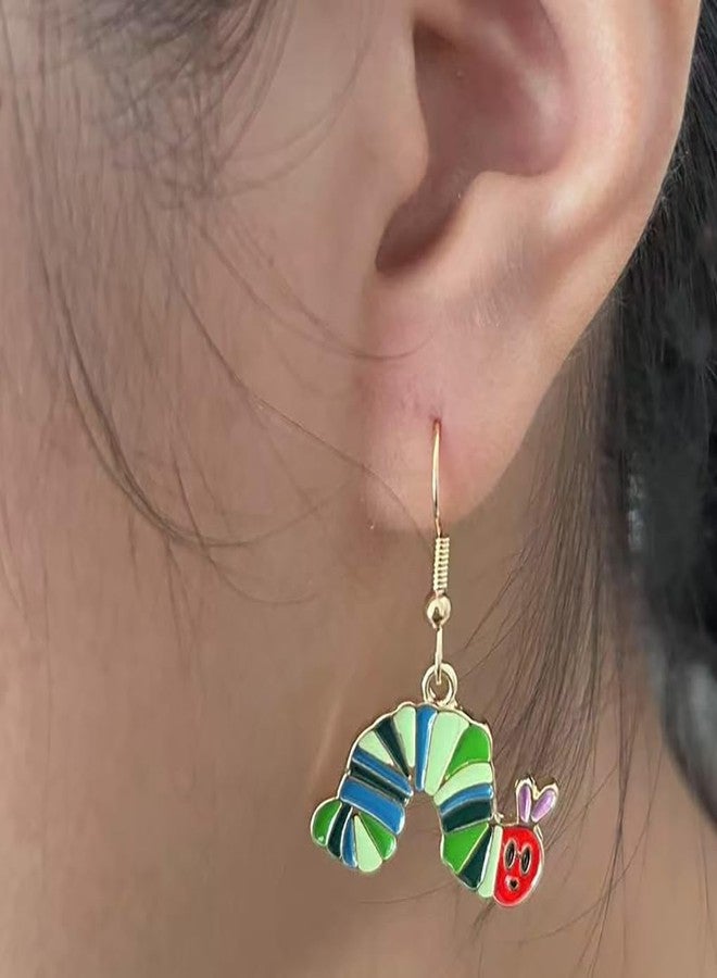 AMOBESTER Cute Caterpillar Dangle Earring Funny Golden Plated Drop Dangle Teacher Read Earring for Women Back to School - Image 3