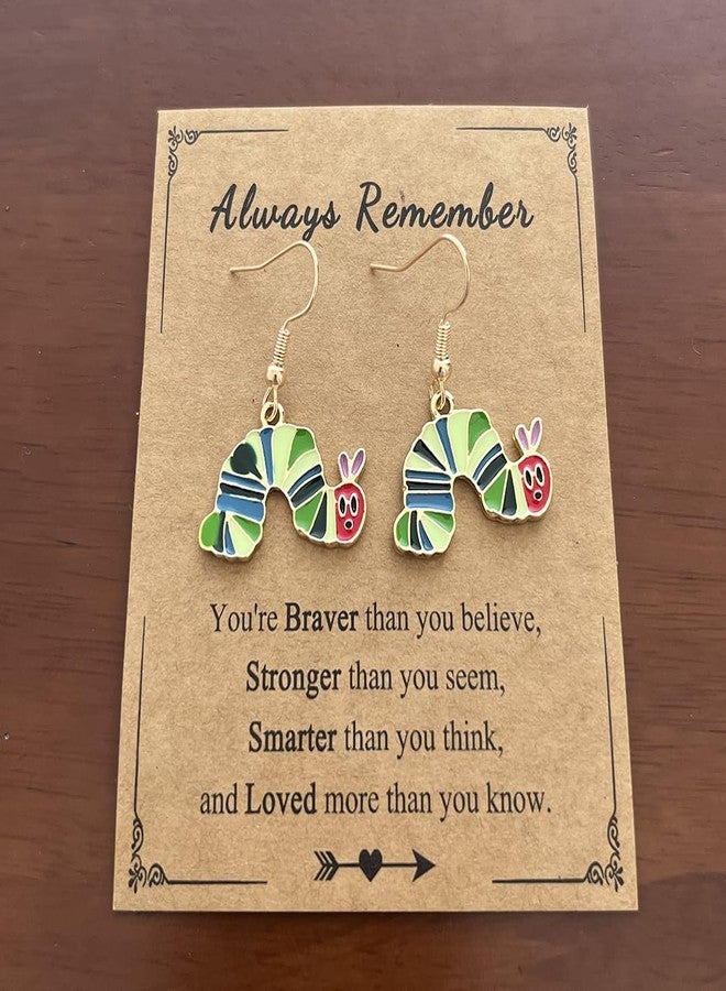 AMOBESTER Cute Caterpillar Dangle Earring Funny Golden Plated Drop Dangle Teacher Read Earring for Women Back to School - Image 2