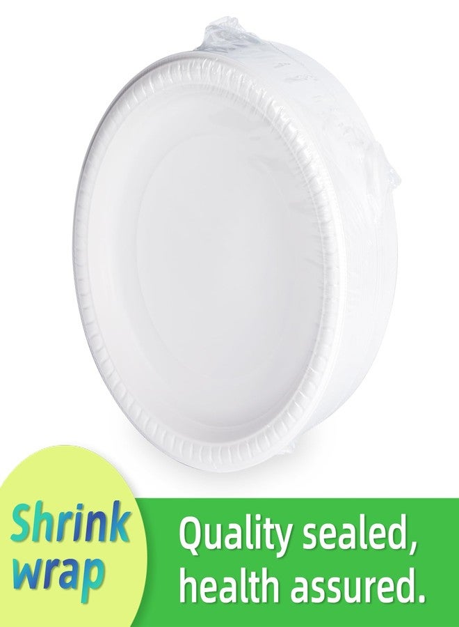 LEOBOX Plastic Plates 9 Inch 150-Pack | MFPP Reusable | Shrink Wrap, Freezer& Microwave Safe Dinner Trays for Bulk Events | White - Image 3
