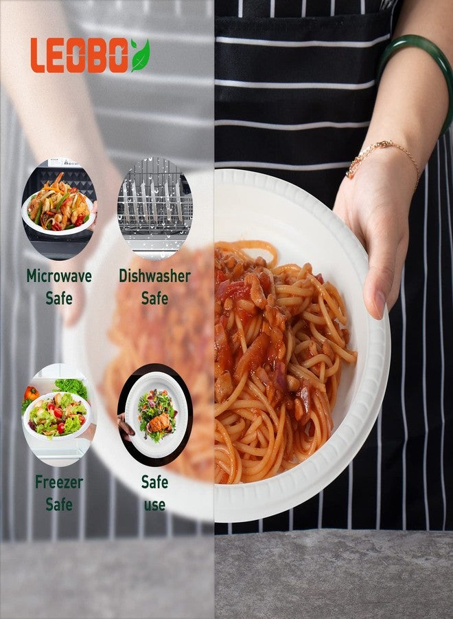 LEOBOX Plastic Plates 9 Inch 150-Pack | MFPP Reusable | Shrink Wrap, Freezer& Microwave Safe Dinner Trays for Bulk Events | White - Image 4