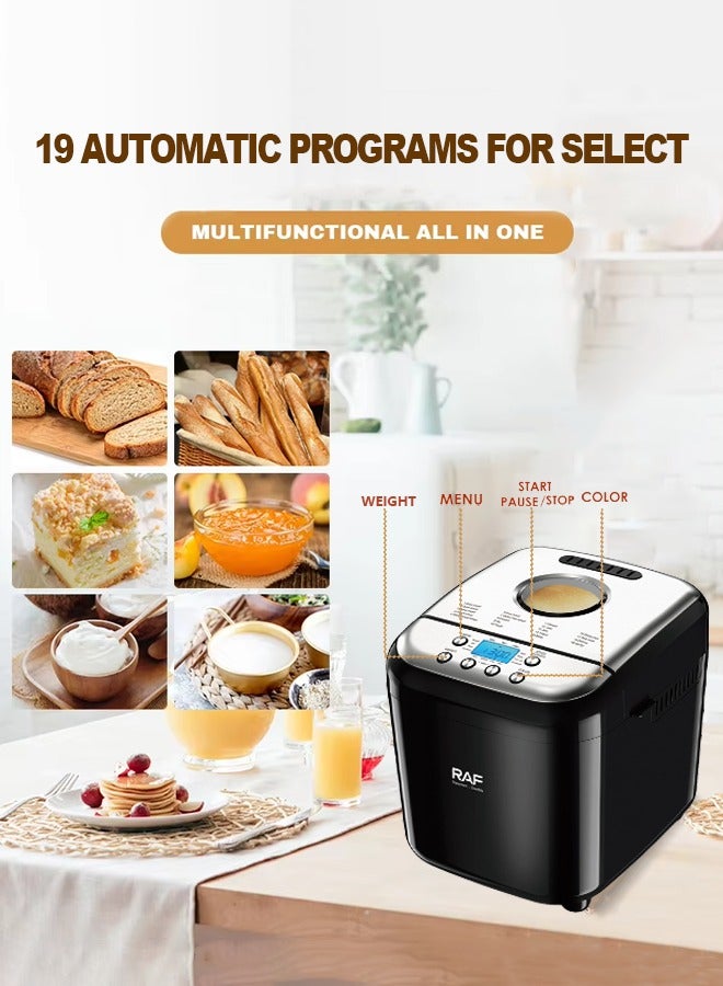 آر إيه أف التلقائي بالكامل صانع الخبز ، 19 في 1 آلة الخبز القابلة للبرمجة ، مع شاشات الكريستال السائل ، زجاج النوافذ المرئية و dismountable غير عصا وعاء صينية ، 3 أحجام الخبز ، 3 ألوان القشرة ، خالية من الغلوتين ، مسبقا والعزل الحراري ، 600W R.208 - Image 2