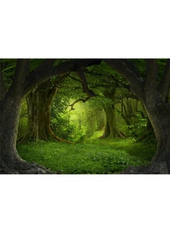 Leowefowa 12X8Ft Green Jungle Forest Backdrop For Birthday Enchanted Forest Green Grassland Vinyl Photography Background Children Baby Wild One 1St Birthday Banner Cake Smash Church Sanctuary Decor  - Image 1