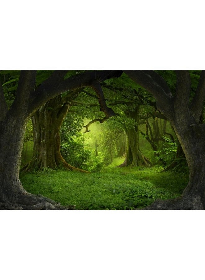 Leowefowa 12X8Ft Green Jungle Forest Backdrop For Birthday Enchanted Forest Green Grassland Vinyl Photography Background Children Baby Wild One 1St Birthday Banner Cake Smash Church Sanctuary Decor - Image 1