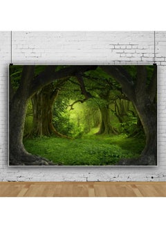 Leowefowa 12X8Ft Green Jungle Forest Backdrop For Birthday Enchanted Forest Green Grassland Vinyl Photography Background Children Baby Wild One 1St Birthday Banner Cake Smash Church Sanctuary Decor  - Image 2
