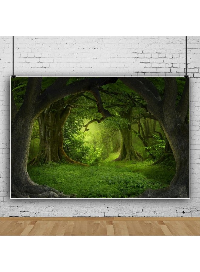 Leowefowa 12X8Ft Green Jungle Forest Backdrop For Birthday Enchanted Forest Green Grassland Vinyl Photography Background Children Baby Wild One 1St Birthday Banner Cake Smash Church Sanctuary Decor - Image 2