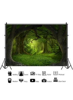 Leowefowa 12X8Ft Green Jungle Forest Backdrop For Birthday Enchanted Forest Green Grassland Vinyl Photography Background Children Baby Wild One 1St Birthday Banner Cake Smash Church Sanctuary Decor  - Image 4