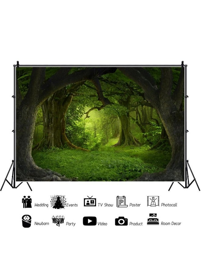 Leowefowa 12X8Ft Green Jungle Forest Backdrop For Birthday Enchanted Forest Green Grassland Vinyl Photography Background Children Baby Wild One 1St Birthday Banner Cake Smash Church Sanctuary Decor - Image 4