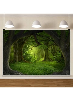 Leowefowa 12X8Ft Green Jungle Forest Backdrop For Birthday Enchanted Forest Green Grassland Vinyl Photography Background Children Baby Wild One 1St Birthday Banner Cake Smash Church Sanctuary Decor  - Image 5