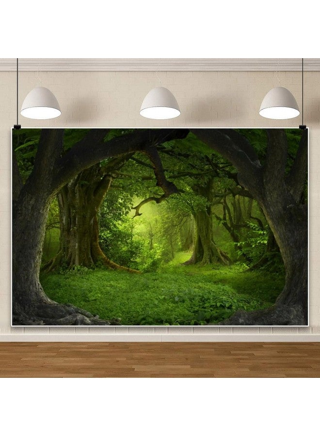 Leowefowa 12X8Ft Green Jungle Forest Backdrop For Birthday Enchanted Forest Green Grassland Vinyl Photography Background Children Baby Wild One 1St Birthday Banner Cake Smash Church Sanctuary Decor - Image 5