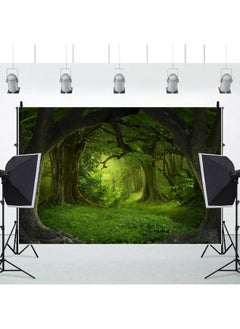 Leowefowa 12X8Ft Green Jungle Forest Backdrop For Birthday Enchanted Forest Green Grassland Vinyl Photography Background Children Baby Wild One 1St Birthday Banner Cake Smash Church Sanctuary Decor  - Image 3