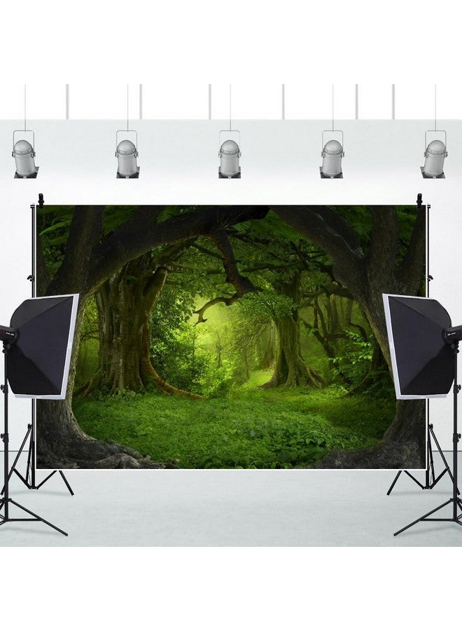 Leowefowa 12X8Ft Green Jungle Forest Backdrop For Birthday Enchanted Forest Green Grassland Vinyl Photography Background Children Baby Wild One 1St Birthday Banner Cake Smash Church Sanctuary Decor - Image 3
