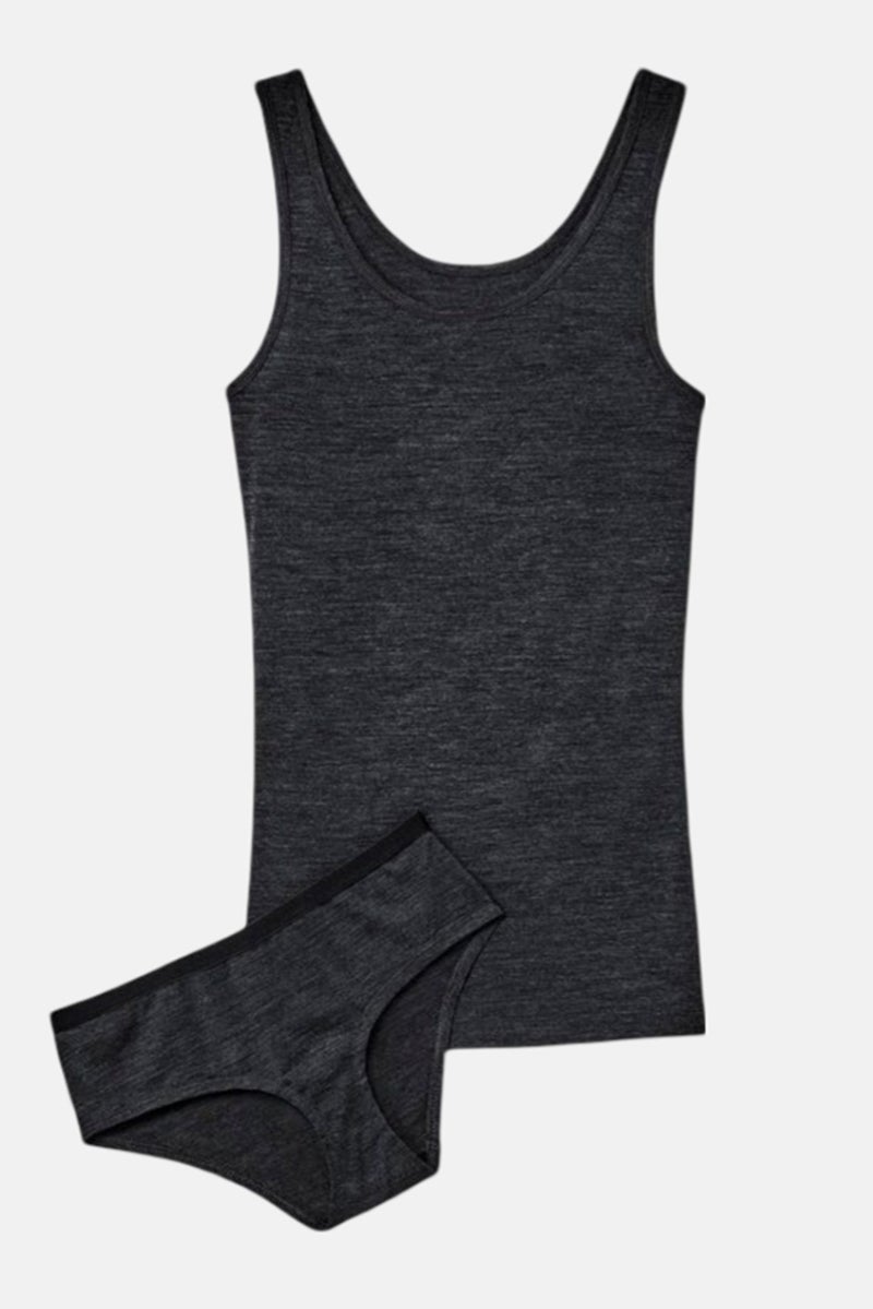 Tchibo Women 2 Pieces Round Neck Sleeveless Heather Tops and Panty Set, Black  - Image 2