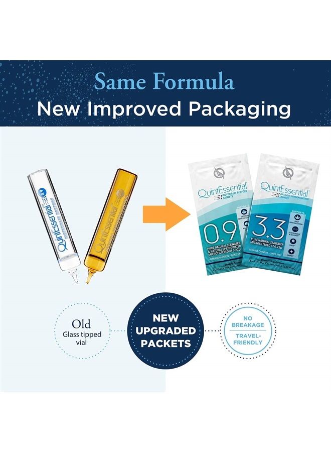 Quicksilver Scientific Quintessential 0.9 Sachets - محلول متساوي التوتر مع معادن مياه البحر + مياه الينابيع الجبلية - مكمل ترطيب سائل، إلكتروليت + معادن متعددة (30 كيسًا) - Image 2