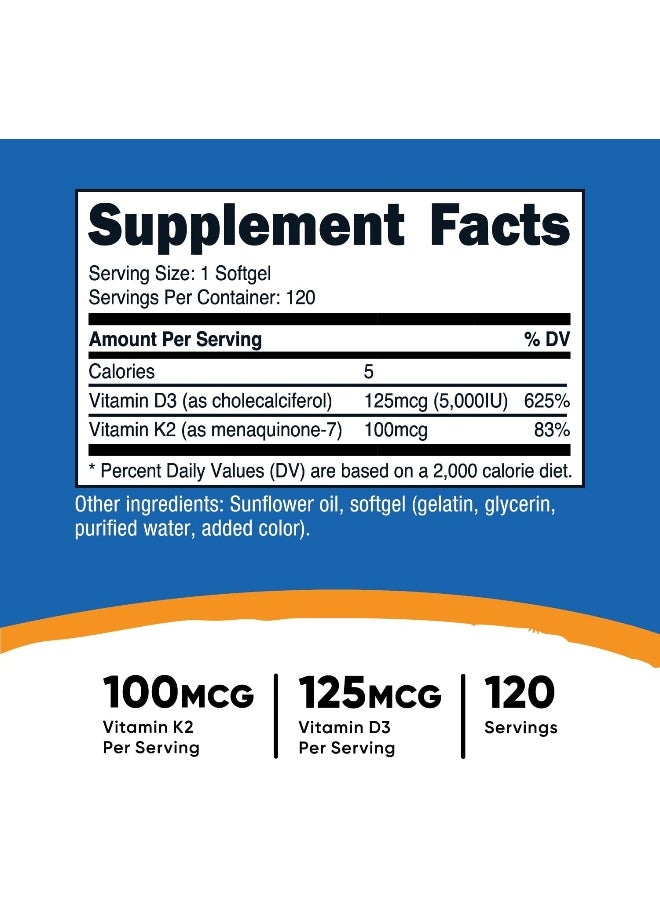 Nutricost Vitamin K2 + Vitamin D3 120 Softgels - Gluten Free And Non-GMO - Image 2