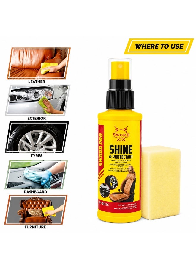 Sword Pro Shine & Protectant Spray SW-0026 Car Interior & Exterior Restorer with Applicator Sponge, Dashboard Polish, Leather Vinyl Rubber Plastic Conditioner, UV Protection, Non Greasy Finish, 118ml Car Care Spray ERPC-SW-0026. - Image 4