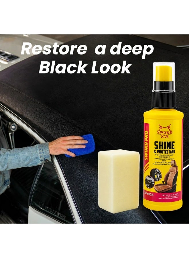 Sword Pro Shine & Protectant Spray SW-0026 Car Interior & Exterior Restorer with Applicator Sponge, Dashboard Polish, Leather Vinyl Rubber Plastic Conditioner, UV Protection, Non Greasy Finish, 118ml Car Care Spray ERPC-SW-0026. - Image 5