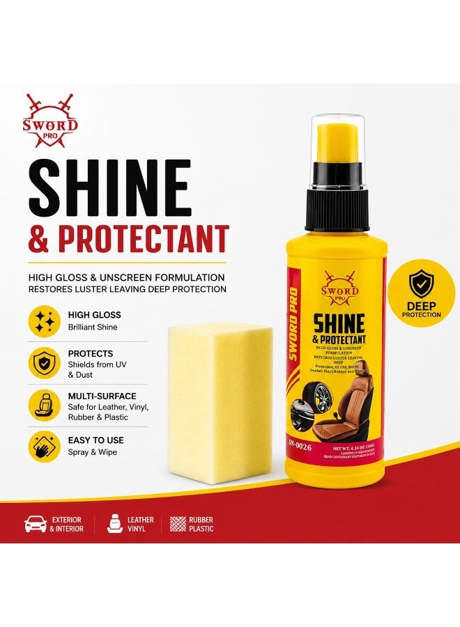 Sword Pro Shine & Protectant Spray SW-0026 Car Interior & Exterior Restorer with Applicator Sponge, Dashboard Polish, Leather Vinyl Rubber Plastic Conditioner, UV Protection, Non Greasy Finish, 118ml Car Care Spray ERPC-SW-0026. - Image 2