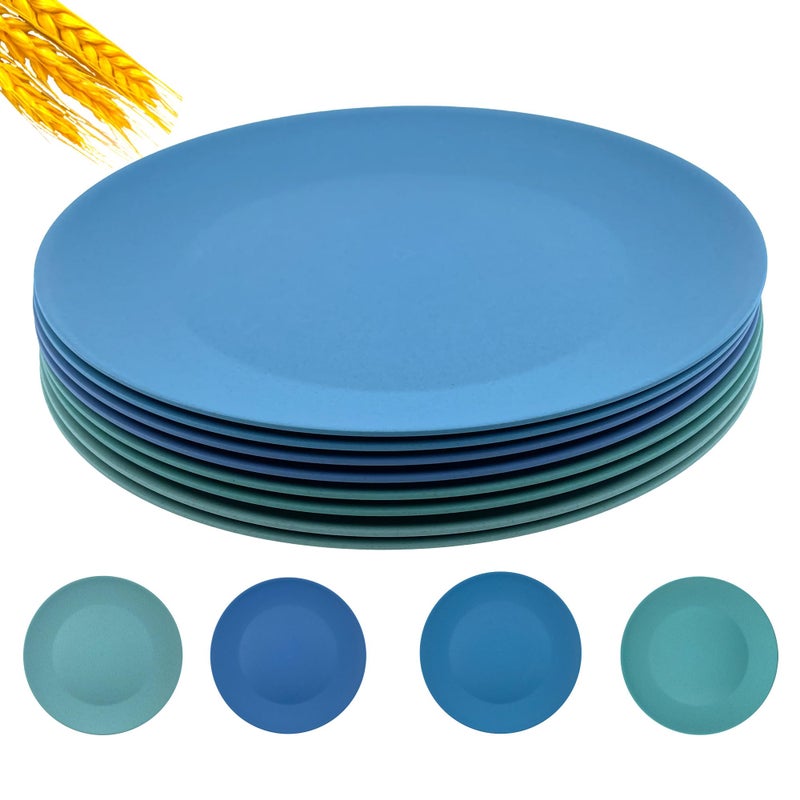 WEXINHAO 10 inch Wheat Straw Plates, Unbreakable Flat Dinner Plate Set of 8, BPA Free Dishwasher & Microwave Safe Reusable Salad Camping for Kids Kitchen (4 Color) - Image 1