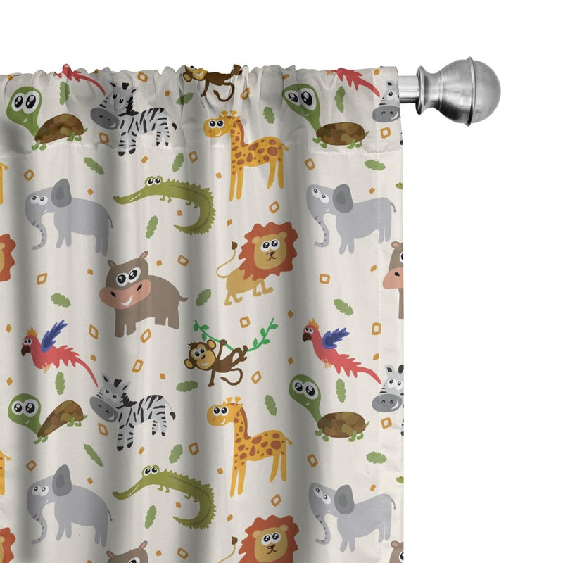 Ambesonne Cartoon Animal Window Curtains Pack of 2  Australian Fauna Silly Faces Savannah Lion Crocodile Repetitive Pattern  Lightweight Set with Rod Pocket  4 Panels of - 28"" x 63""  Yellow Grey - Image 1