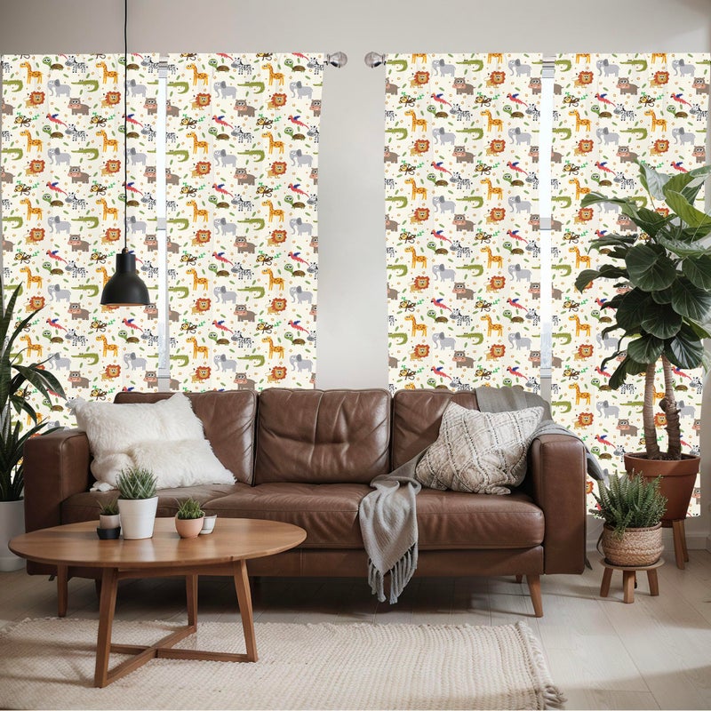 Ambesonne Cartoon Animal Window Curtains Pack of 2  Australian Fauna Silly Faces Savannah Lion Crocodile Repetitive Pattern  Lightweight Set with Rod Pocket  4 Panels of - 28"" x 63""  Yellow Grey - Image 5