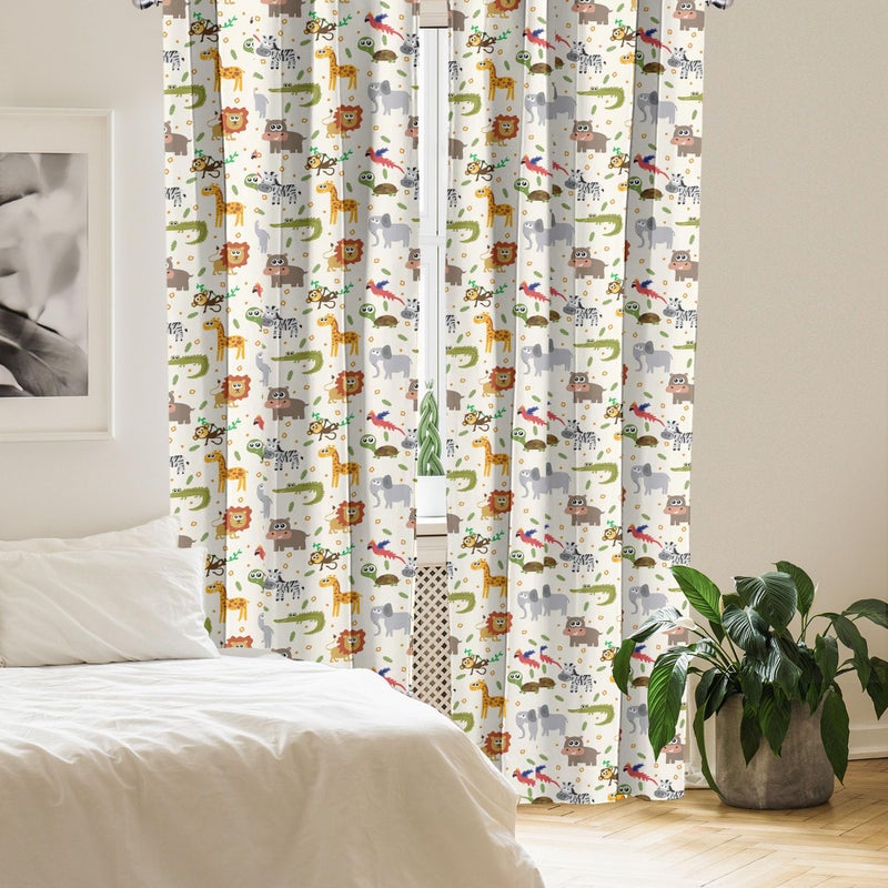 Ambesonne Cartoon Animal Window Curtains Pack of 2  Australian Fauna Silly Faces Savannah Lion Crocodile Repetitive Pattern  Lightweight Set with Rod Pocket  4 Panels of - 28"" x 63""  Yellow Grey - Image 4
