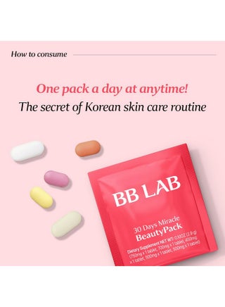 BB LAB BB LAB 30 Days Miracle Beauty All-in-one Pack, Low Molecular Collagen, Elastin, Glutathione, Ceramide, Hyaluronic Acid, Multivitamins & Minerals, Calcium, Magnesium, Vitamin D | Best Price Bahrain
