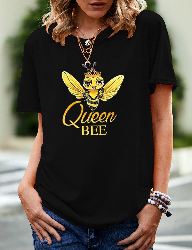 Wish Independent Station Bee Pattern Printed Short Sleeve T-Shirt For Women - Image 1