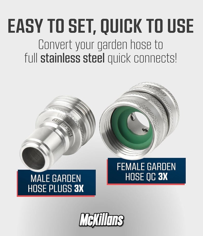 McKillansÂ® Water Hose Quick Connect [UNIVERSAL FIT] 3 Pack - Stainless Steel Garden Hose Quick Connector - Durable Garden Hose Fittings - EASY INSTANT CONNECTION - Image 2