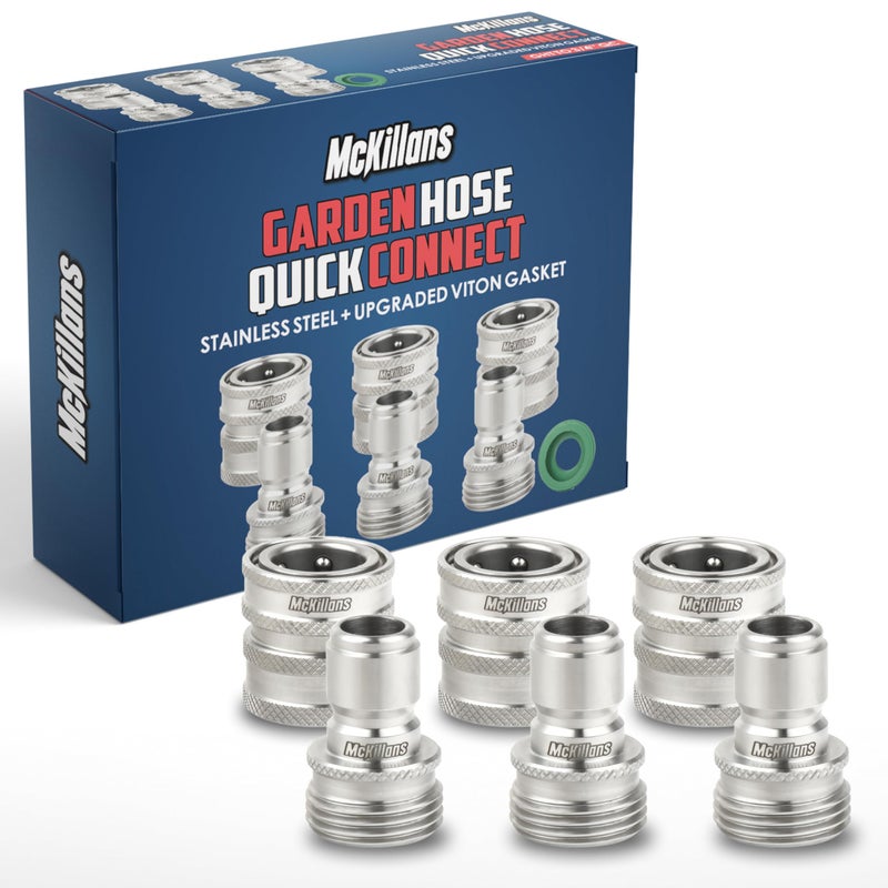 McKillansÂ® Water Hose Quick Connect [UNIVERSAL FIT] 3 Pack - Stainless Steel Garden Hose Quick Connector - Durable Garden Hose Fittings - EASY INSTANT CONNECTION - Image 1
