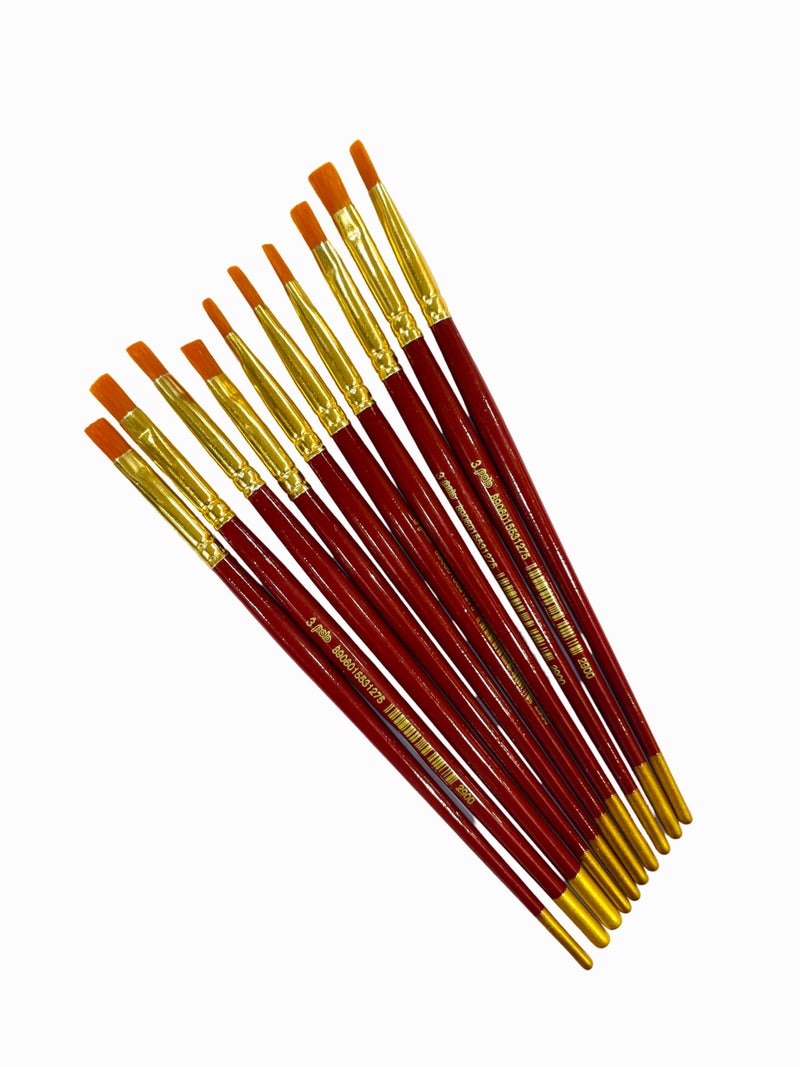 POLO polo Synthetic Hair Flat Brushes 3 | Pack of 10 | Premium Fine Edge Paintbrush Set for Acrylic, Watercolor & Oil Painting | Soft Bristles for Smooth & Precise Strokes - Image 1