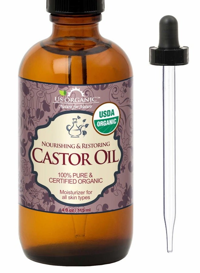 US Organic Castor Oil, USDA Certified Organic,Expeller Pressed, Hexane Free, 100% Pure & Natural moisturizing and emollient properties, For Skin, Hair Care, Eyelashes, DIY projects (4 oz (115 ml)) - Image 1