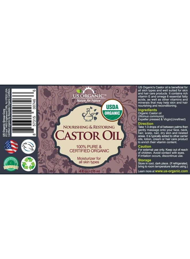 US Organic Castor Oil, USDA Certified Organic,Expeller Pressed, Hexane Free, 100% Pure & Natural moisturizing and emollient properties, For Skin, Hair Care, Eyelashes, DIY projects (4 oz (115 ml)) - Image 2
