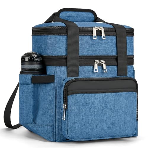 holuxer Insulated Lunch Bag Lunch Box for Men Double Deck Reusable Lunch Bag for Women Tote Cooler Bag Leakproof Soft Expandable Large Lunchbox for WorkAdultPicnicOutdoor Blue15L - Image 1