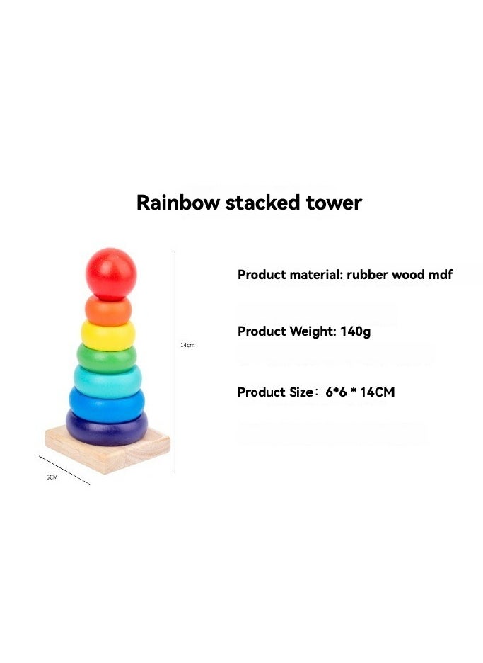 Wooden Montessori early education building blocks toy, 5-piece set, four-pillar, knocking piano, rainbow tower, clock, beads, baby and children's gifts  - Image 4