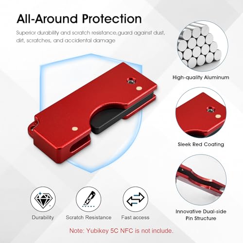 REEYEAR Aluminum Protective Carrying Case fits for Yubikey 5C NFC – Flip Slide Design Keychain Holder for Quick Access & Everyday Protection,Red - Image 2