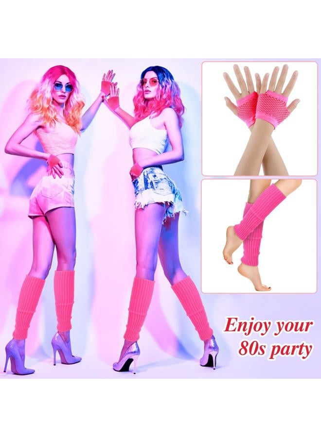Yolev Neon Leg Warmers and Fishnet Gloves Set 80s Fancy Dress Costume Accessory Stretchy for Party Costume Accessories and Sports Yoga Supplies（Rose Red）  - Image 3