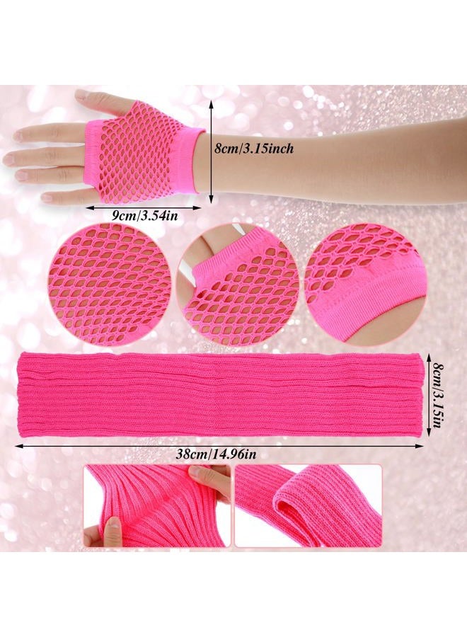 Yolev Neon Leg Warmers and Fishnet Gloves Set 80s Fancy Dress Costume Accessory Stretchy for Party Costume Accessories and Sports Yoga Supplies（Rose Red）  - Image 2