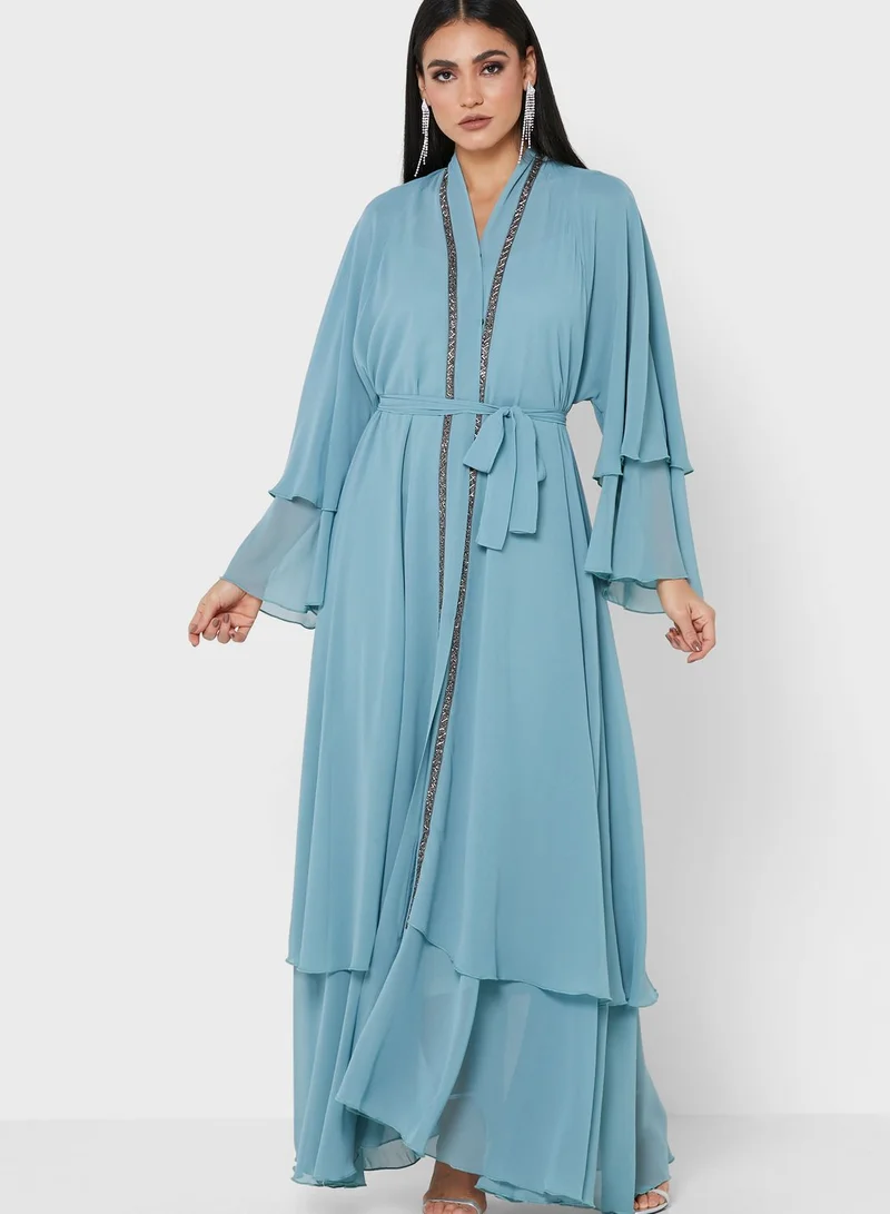Khizana Shimmer Trim Abaya With Sheila