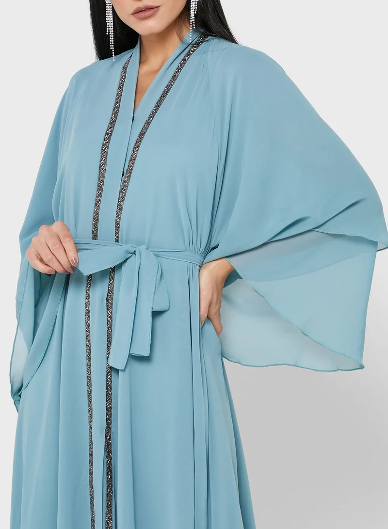 Khizana Shimmer Trim Abaya With Sheila