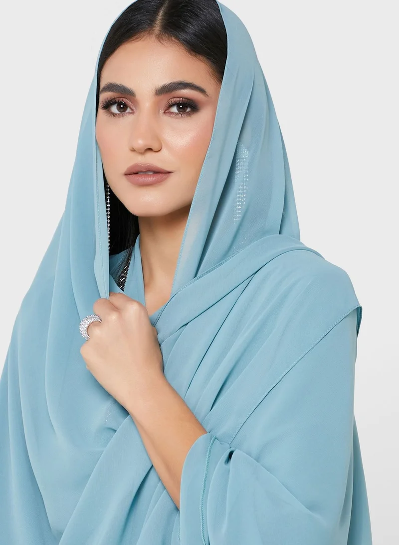 Khizana Shimmer Trim Abaya With Sheila