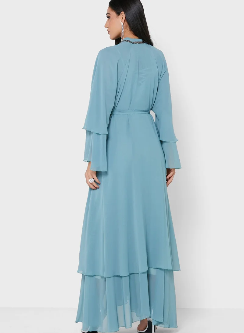 Khizana Shimmer Trim Abaya With Sheila