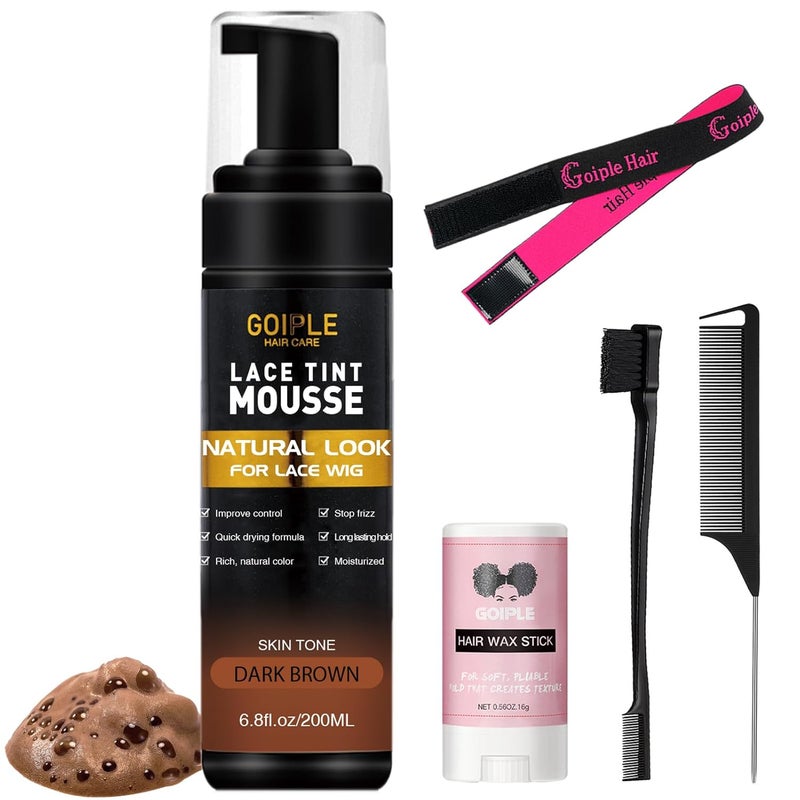 Goiple Lace Tint Melting Mousse for Womens Hair Wigs Toupees and Hairpieces  68 fl oz Natural Finishing Color Tool Set Dark Brown