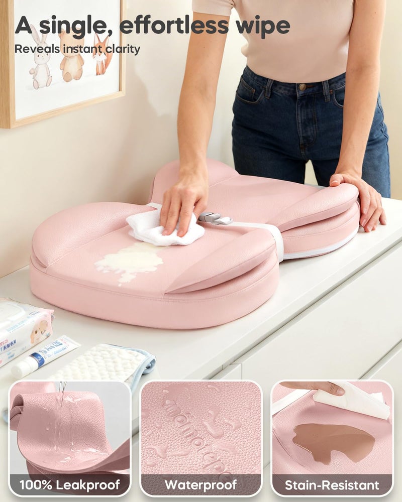 mamatepe Baby Changing Pad with Waterproof & Wipe-Clean, Non-Slip Foldable PU Diaper Changing Pad, Adjustable Safety Belt, Changing Pad for Dresser, Changing Table,28"X16",Pink - Image 2
