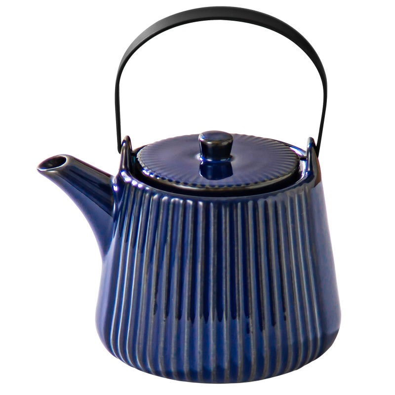 Yundu Deep Blue Ceramic Teapots 1000ml338oz Tea Kettle Enough for 4 Cups Tea pot with infusers for loose tea Striped Tea Pot with Removable Tea infuser