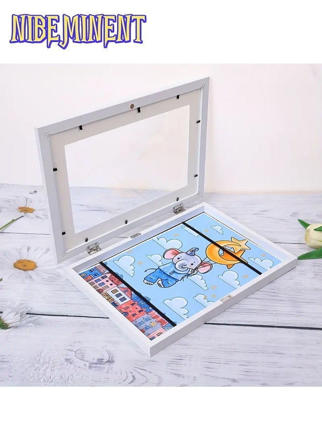 NIBEMINENT 1pc Magnetic A4 Art Display Frame - Front Opening, Foldable Design for Youngsters' Drawings & Photos - Versatile Wall Decor with Cartoon Theme for Home & Office, Cartoon Wall Art（White） - Image 3