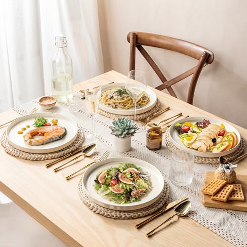 theterra Dinner Plates Set of 6, 10.5 Inch Ceramic Dinner Plates, Stoneware Dinnerware for Kitchen, Oven & Microwave & Dishwasher Safe, Brown - Image 5