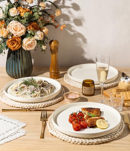 theterra Dinner Plates Set of 6, 10.5 Inch Ceramic Dinner Plates, Stoneware Dinnerware for Kitchen, Oven & Microwave & Dishwasher Safe, Brown - Image 3