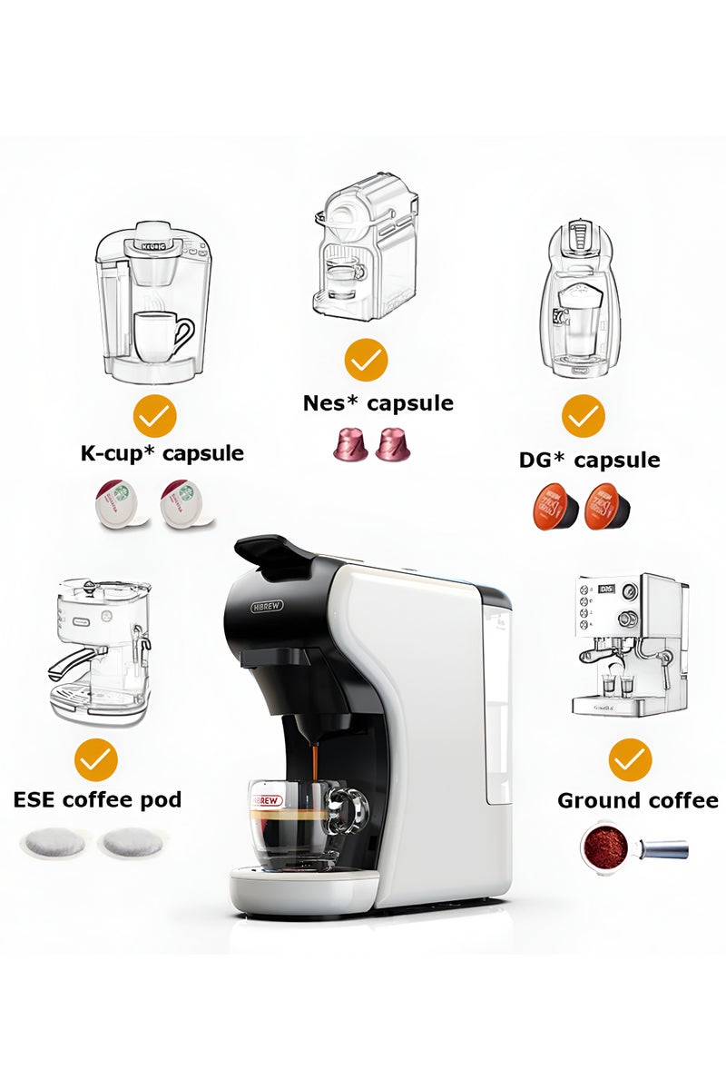 هيبرو ماكينة صنع قهوة متعددة الكبسولات 4 في 1 من HiBREW H1A، ماكينة إسبريسو، ضغط 19 بار، إيقاف تشغيل تلقائي، صغيرة الحجم، خزان مياه، لون أبيض  - Image 3