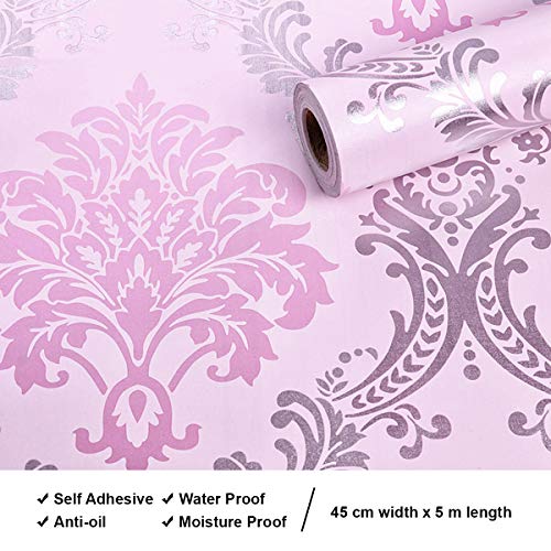 Wolpin Pink Damask Self-Adhesive Wall Sticker Roll (45 x 1000 CM, Pink) | Wallpaper for Living Room, Hall & Home Interior Decoration (Botanical Design) - Image 4